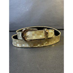 Elite Gold Check 1980s Belt 37 " Style 4011 Gold Buckle and Beaded Trim